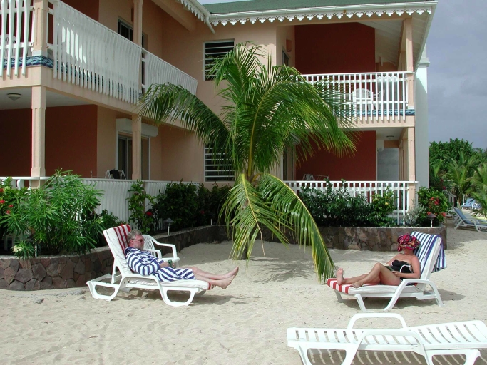 A couple of guests on the beach at Les Ondines.