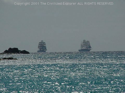 Two sailing ships off Saline Beach, en route to Gustavia.
