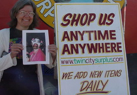 Sister Dana shops Twin City Surplus.